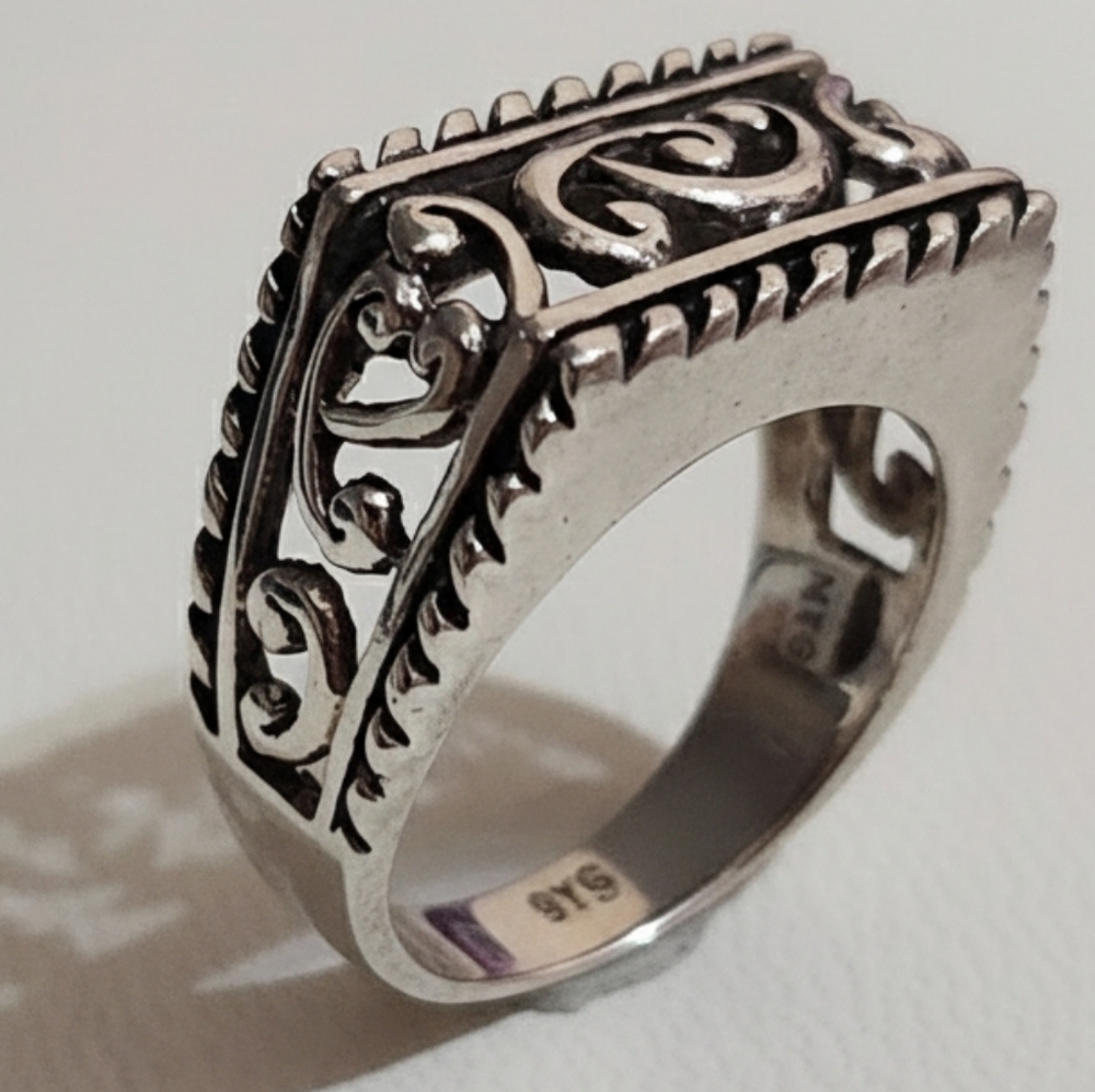 MYG Sterling Silver 925 Scroll Filigree Ring